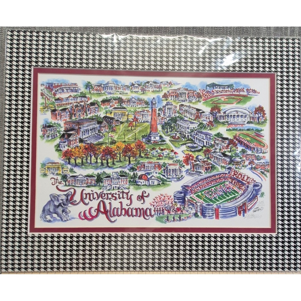 Linda Theobald University of Alabama Signed Numbered Campus Print Matted